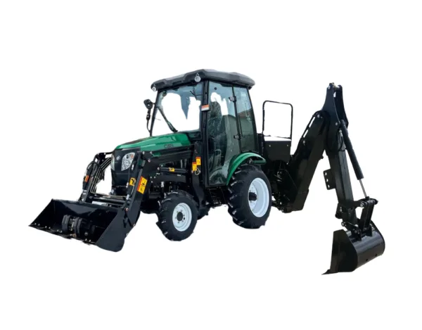 Tracteur avec Cabine, Chargeur Frontal et Rétrocaveuse – Moteur Perkins